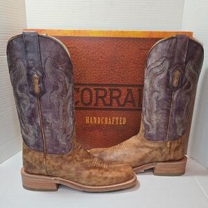 SOLD on eBay!! Corral Sand/Purple Embroidery Distressed Wide Square Toe Boots